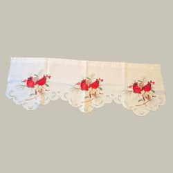 Embroidered Cardinal Christmas Window Valance Cream Red Gold 43x15 Holiday Decor