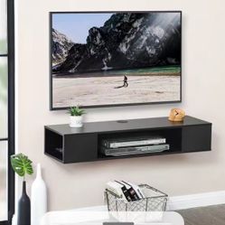 Wall Mounted Media Console Floating TV Stand Component Shelf Black 