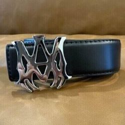 Amiri Chrome Buckle Black Hearts Leather Belt Streetwear Logo Jeans Pants 32 34 36