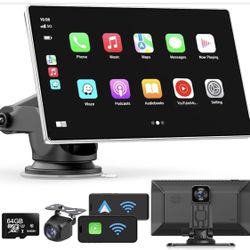 Portable A Carplay Screen for Car, 9" Wireless Apple Carplay & Android Auto,4K Dash Cam,1080p Backup Camera DVR,Car Audio Receivers GPS Navigation