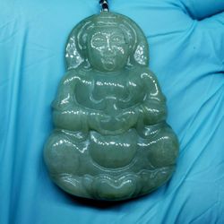 Burmese icy type A jadeite jade pendant lucky Kwanyin. Certified.