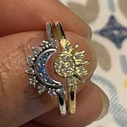 Solid Sterling Silver 925 Sun & Moon Stackable Ring Size 5,6,7 & 9