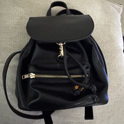 Black Leather Backpack With Gold Harware