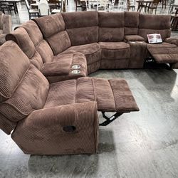 Brown Sofa Sectional 2x Recliners 