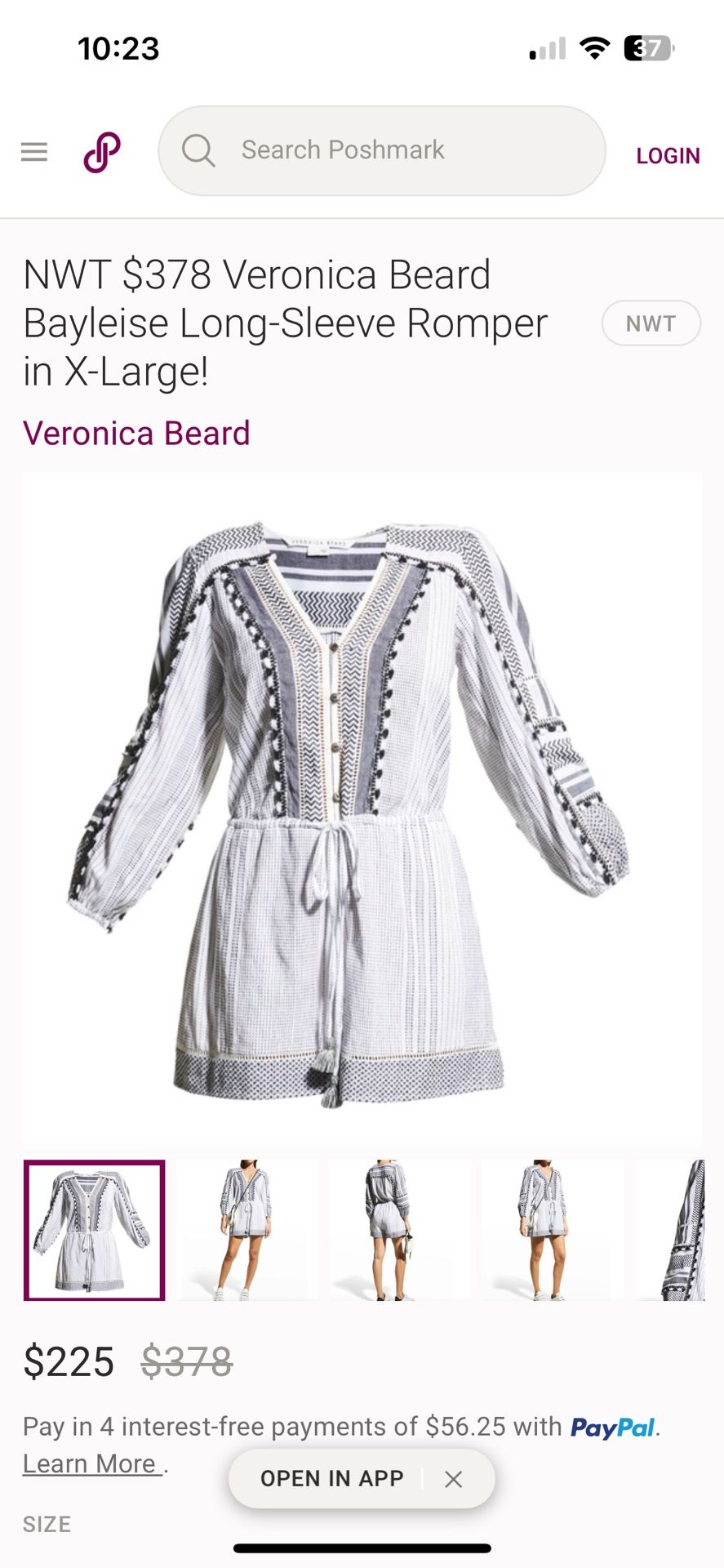 Veronica Beard Bayleise Long-Sleeve Romper in X-Large