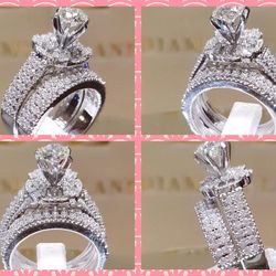 Exquisite Elegant 925 Sterling Silver Natural Gemstone White Sapphire Diamond Rings