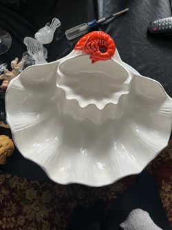 Shell-Shaped Ceramic Lobster Seafood Serving Dish White Ceramic Shrimp Bowl MCM