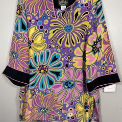 Vintage Bob Mackie Wearable Art Silk Pucci Hippie Tunic size M  