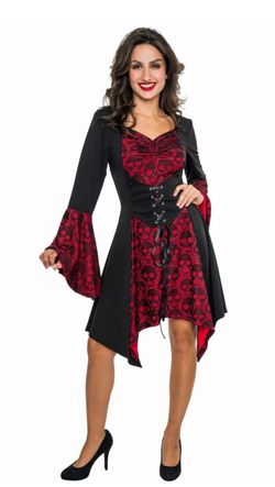Women size XL Gothic Skull Print Lace-Up Dress
