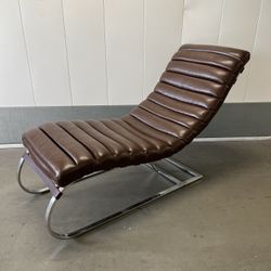 Vintage Ribbed Leather Chaise Lounge