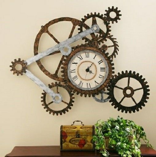 Industrial Gear Wall Art with Clock Metal Home Decor