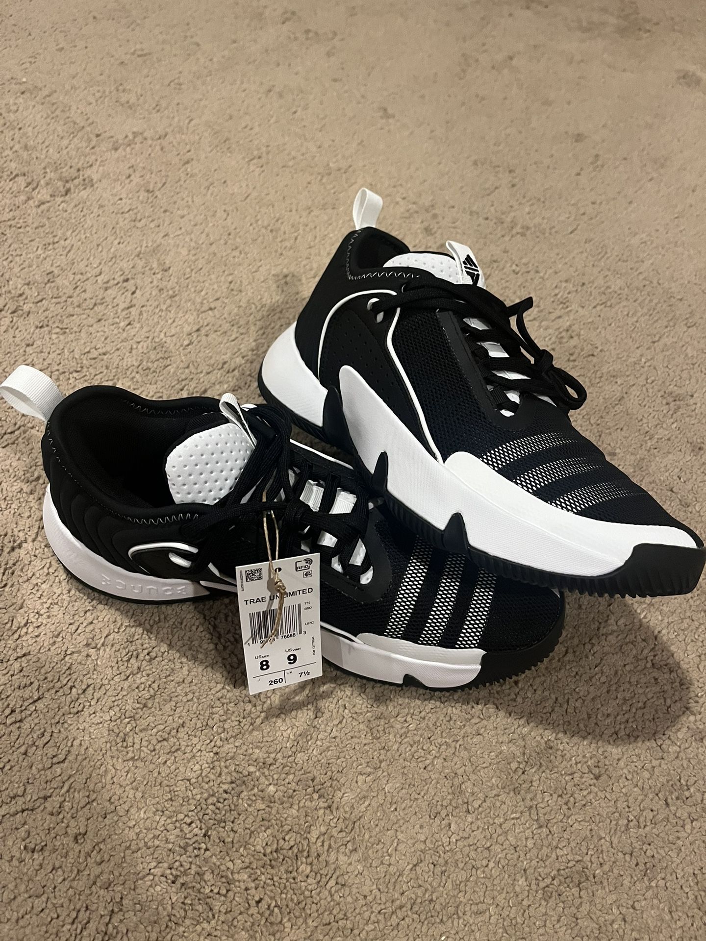 adidas Black Trae Unlimited Basketball Shoes Black White - Toby's