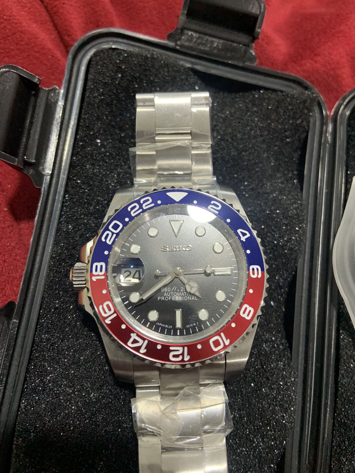 Seiko Automatic Movement Mod!!! Left Hand Pepsi Bezel Rare Rare