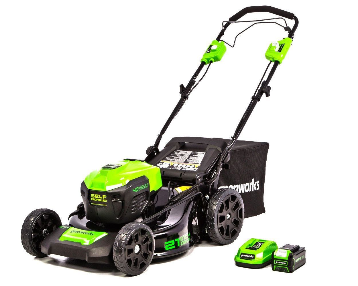 Greenworks 40V 21 in. Brushless Self-Propelled Lawn Mower W/5.0 Ah Battery and Charger, (contact info removed)