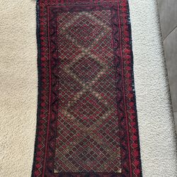 Geometric Design Handmade Persian Rug - 37in x 19in