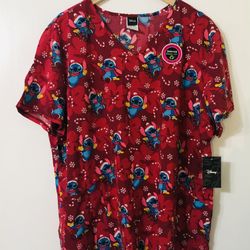 Disney Scrub Stitch V-neck two front pen hand pockets V-neck red.  3XL/3XG