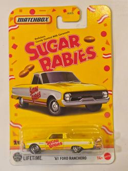 MATCHBOX # 3 OF 6 . SUGAR BABIES CANDY SERIES . 1961 FORD RANCHERO .