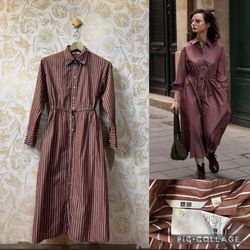 NWOT Uniqlo Burgundy Striped Long Sleeve Dress size L