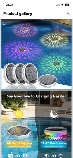 Solar Powered Floating Pool Lights(4 Pack), Pool Lights That Float with Remote Control, 12 Lighting, Timing Mode, IP67 Waterproof for Inground/Above G