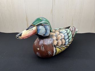 Painted Wooden Duck Decoy 10.5" Long