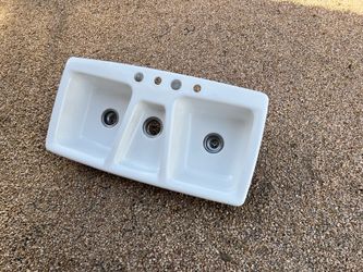 Kohler Trieste K-5914-4 Cast Iron Triple Bowl Kitchen Sink 43” x 22”