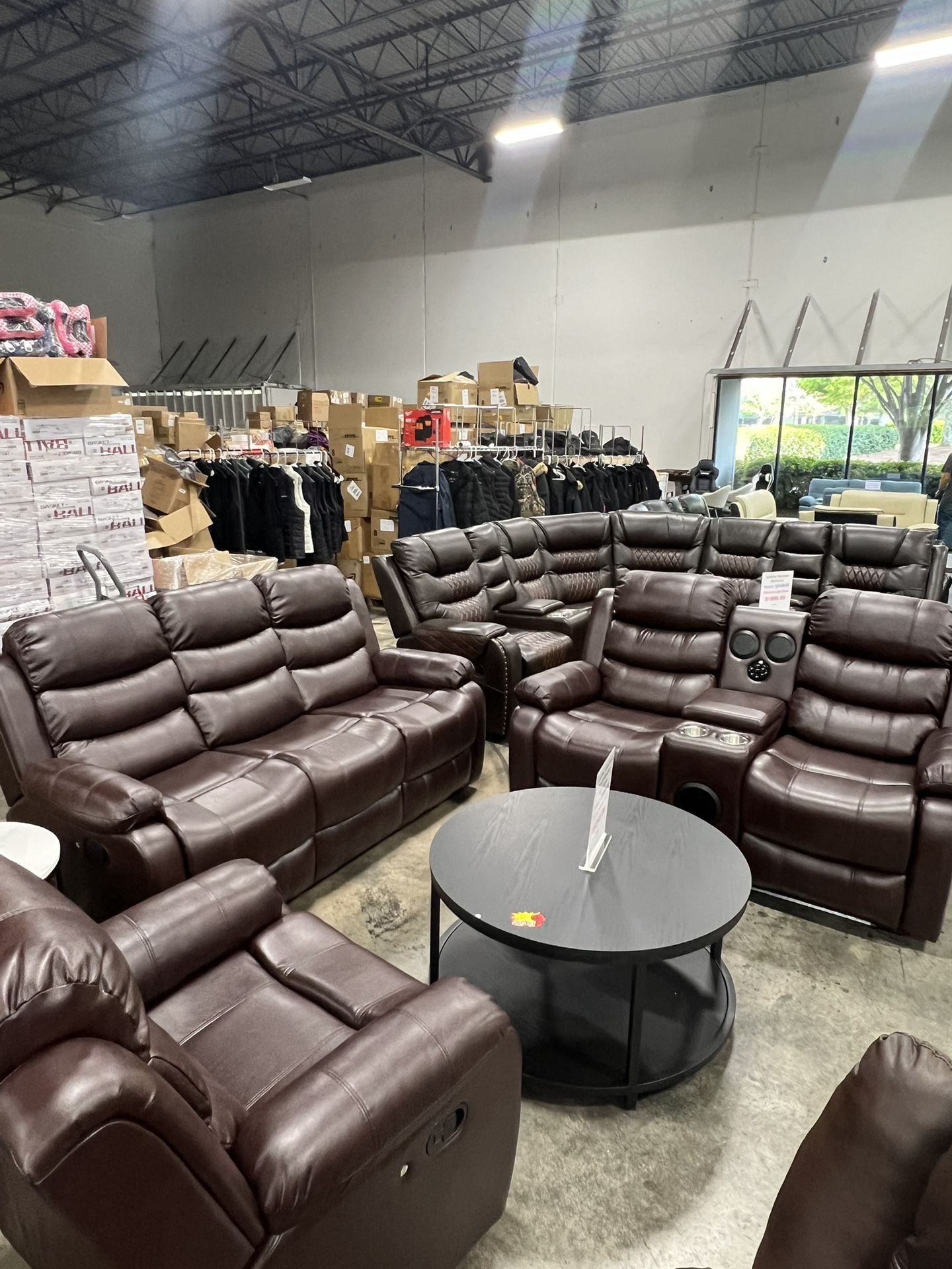 Brown Couch, Loveseat And Chair 3 Pcs Set With Bluetooth Speaker And Lights