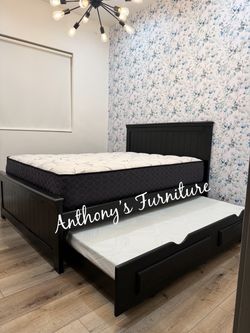 Queen bed with trundle and mattress