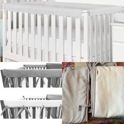 4 piece Crib railing protector covers-reversible white and grey 