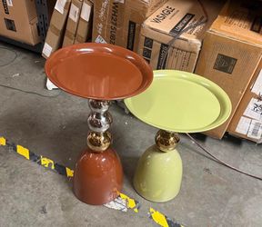 2-Piece Marble Top Side Table Set with Metal Legs( 18 inch & 22 inch )
