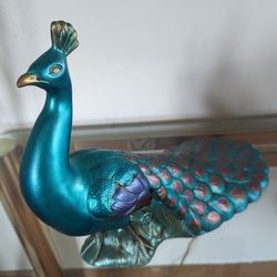 Mid Century Vintage Ceramic Teal / Turquoise Peacock Art Statue