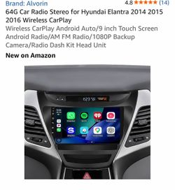 64G Car Radio Stereo for Hyundai Elantra 2014 2015 2016 Wireless CarPlay Wireless CarPlay Android Auto/9 inch Touch Screen Android Radio/AM FM Radio/1