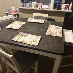 Grey Farmhouse Table With Four Chairs 