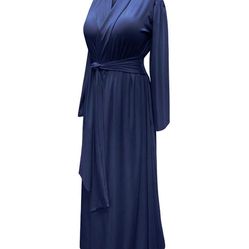 Solid Dark Royal Blue Plus Size Robe in Poly/Cotton and Rayon/Spandex Jersey with Attached Belt  Inside pockets on the sides, and has an attached belt