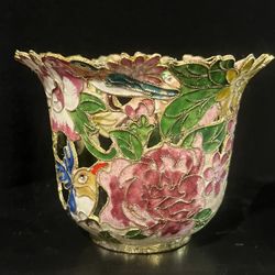 Cloisonné Enamel And Gold Metal Votive Candle Holder 