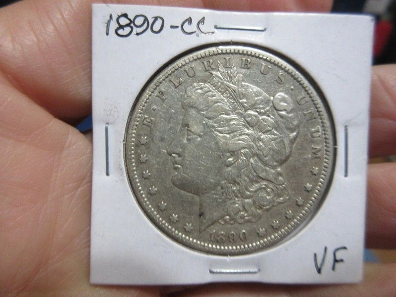 1890-CC MORGAN SILVER DOLLAR, AU DETAILS