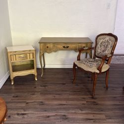 French Letter Table Chair And Night Stand Set