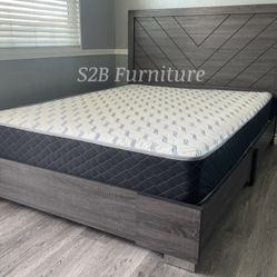 Queen Grey Alpine Platform Bed With Ortho Mattress Included 