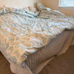 Bed, Mattress, Foam And Mattress Cover, Comforter And Lots Of Pillows 