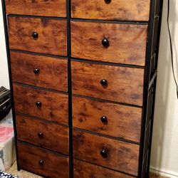 12-Drawer Industrial Fabric Dresser – Rustic Wood Look – Great Condition!