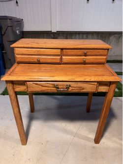 Vintage solid oak secretary desk with hutch