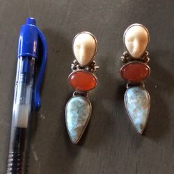 Vintage earrings  Silver and real stones with carved faces