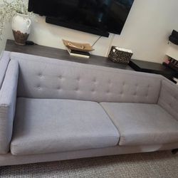Grey Tufted Couch Fabric Upholstered