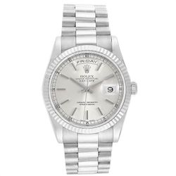 1984 Men's Rolex 36mm Presidential 18K White Gold Watch with Silver Dial and Fluted Bezel. (Pre-Owned 18039)
