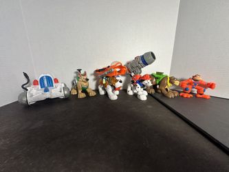 PAW Patrol Figures Lot Marshall Zuma Tracker Vehicle Mandy Monkey Bear Toys Used