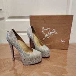 Christian Louboutin Suede Burma Strass Daffodile 160 Size  38 USA Size 8