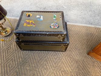 Vintage Steamer Trunk Set with Travel Stickers