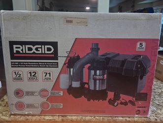 Ridgid 1/2HP + 12 Volt Stainless Steel & Cast Iron Sump Pump Total Battery Back Up System