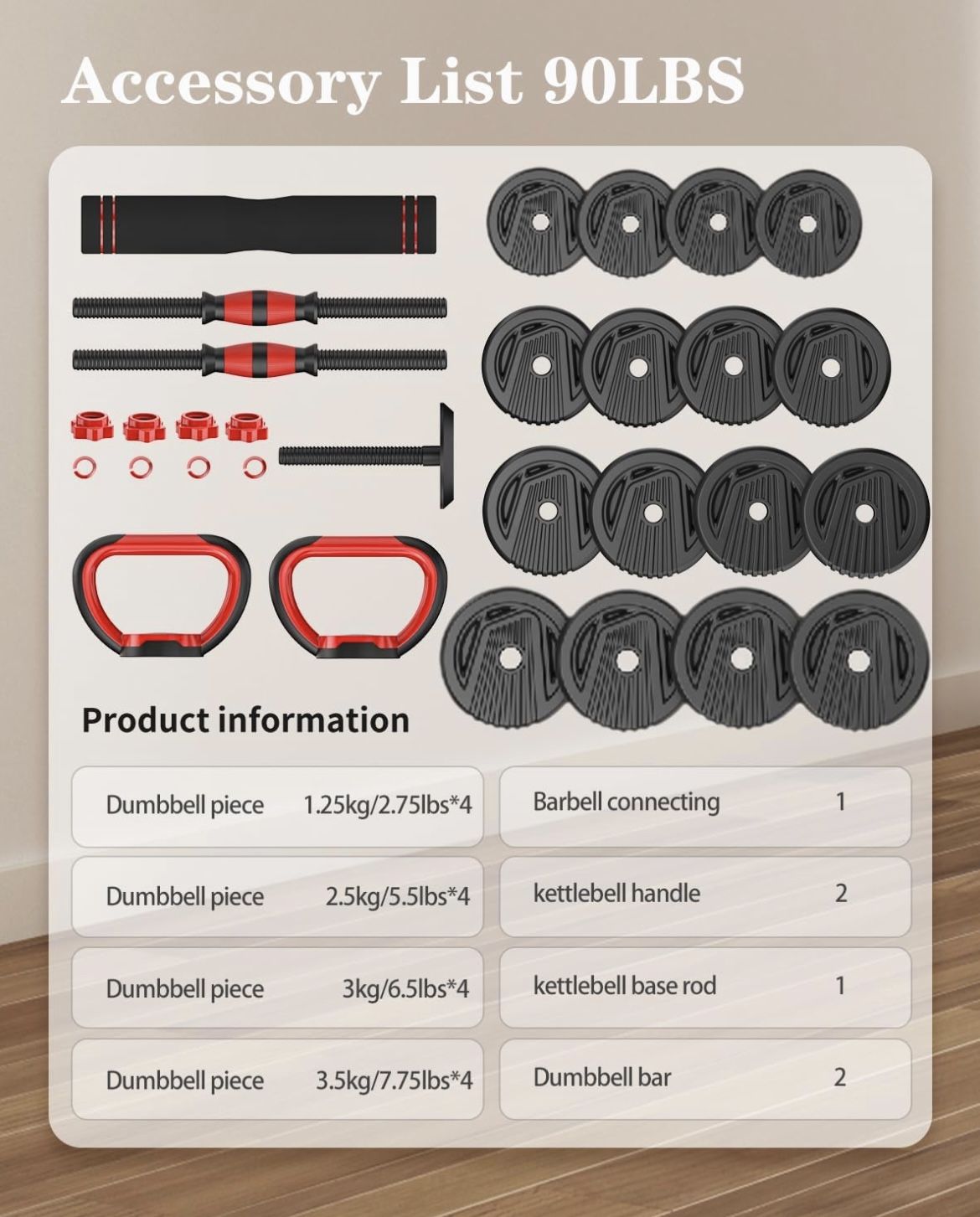 Dumbbell barbell kettlebell All In One 90 Lb Set