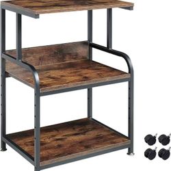 Printer Table Stand with Height Adjustable Shelf, 3 Tier Rolling Printer Cart with Wheels for Home Office Storage and Organization, Industrial Style $