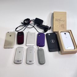 9 Vintage Cell Phone Lot – Smartphones & Flip and slide Phones – Apple, Samsung, Motorola, Dell – Untested – Collector or Parts